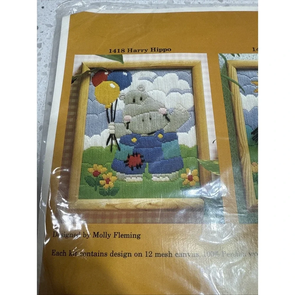 The Creative Circle long‎ stitch #1418 Harry Hippo needlepoint kits vintage 1979